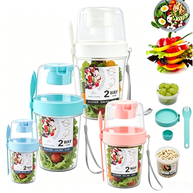 Meal Prep Yogurt Containers - Portable Salad Cup Double Oatmeal Cup