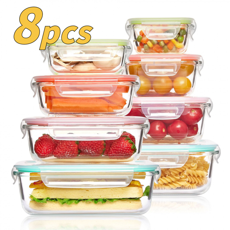 Meal Prep Glass Containers Oven Safe - 8Pcs Sealed Glass Food Storage Box