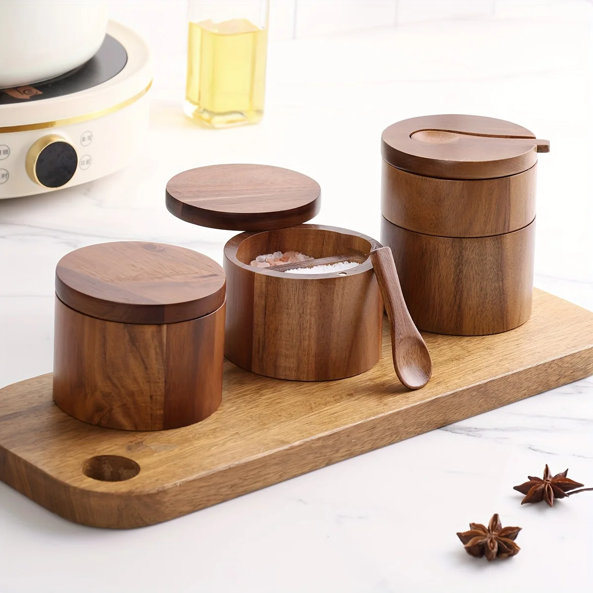 Acacia Wood Salt Jar with Spoo - огляд і ціна Herb Keeper Bottle