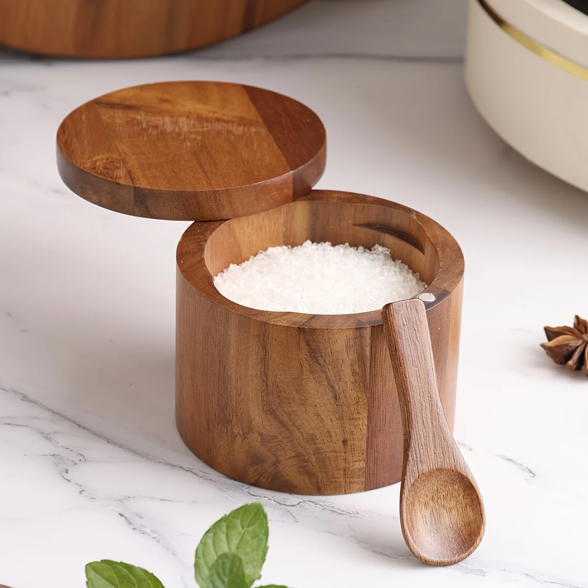 Acacia Wood Salt Jar with Spoo - огляд і ціна Herb Keeper Bottle