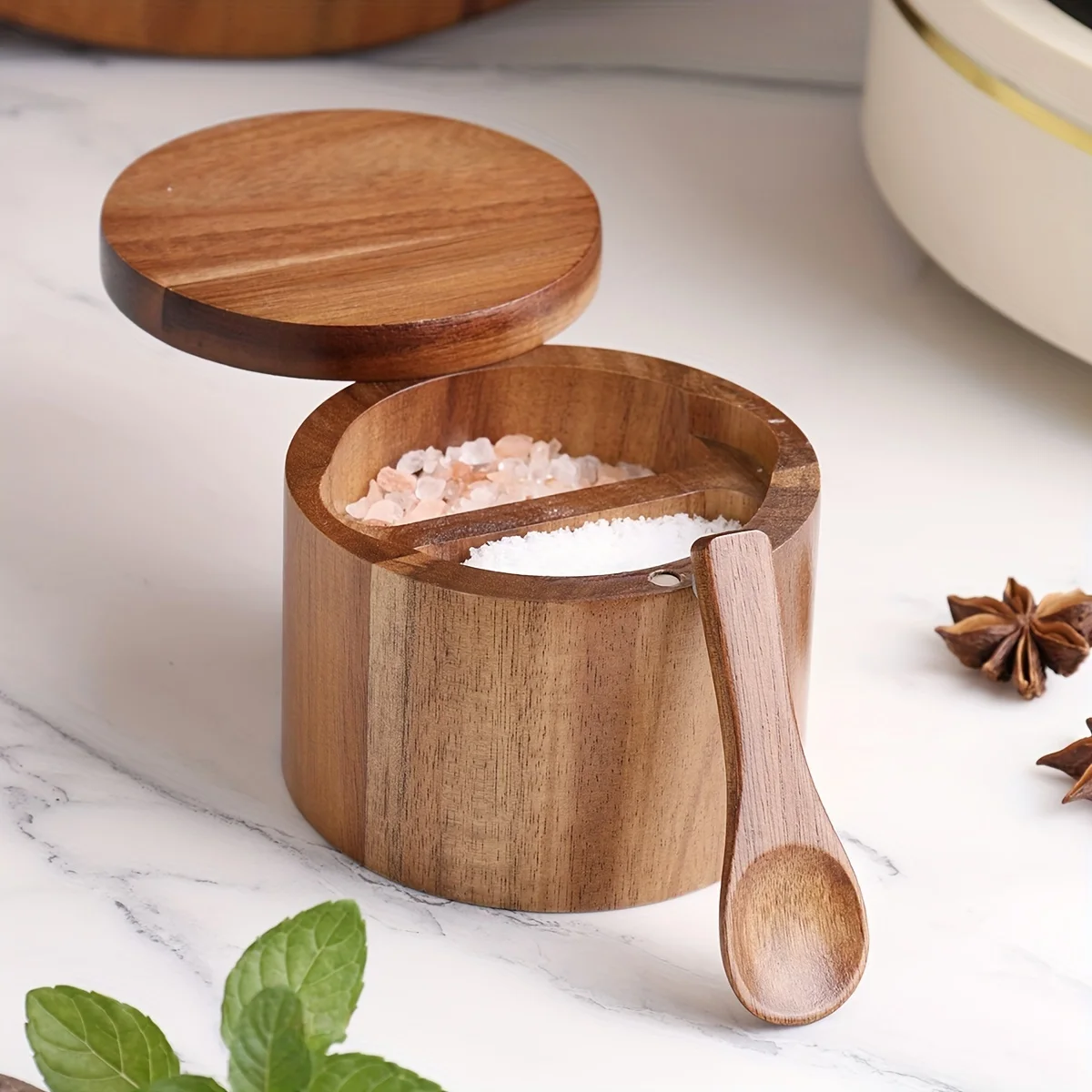 Acacia Wood Salt Jar with Spoo - огляд і ціна Herb Keeper Bottle